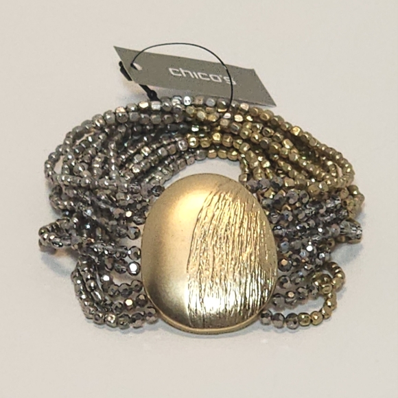 Chico's Jewelry - Chico's Goldtone and Silvertone Multistrand Quince Beaded Stretch Bracelet NWT